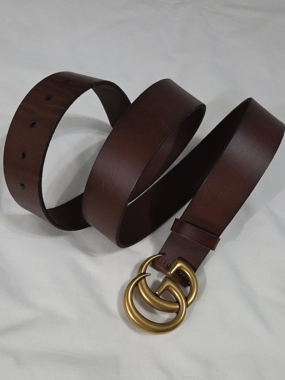 Gucci Brown Leather Belt with Gold Double G Buckle